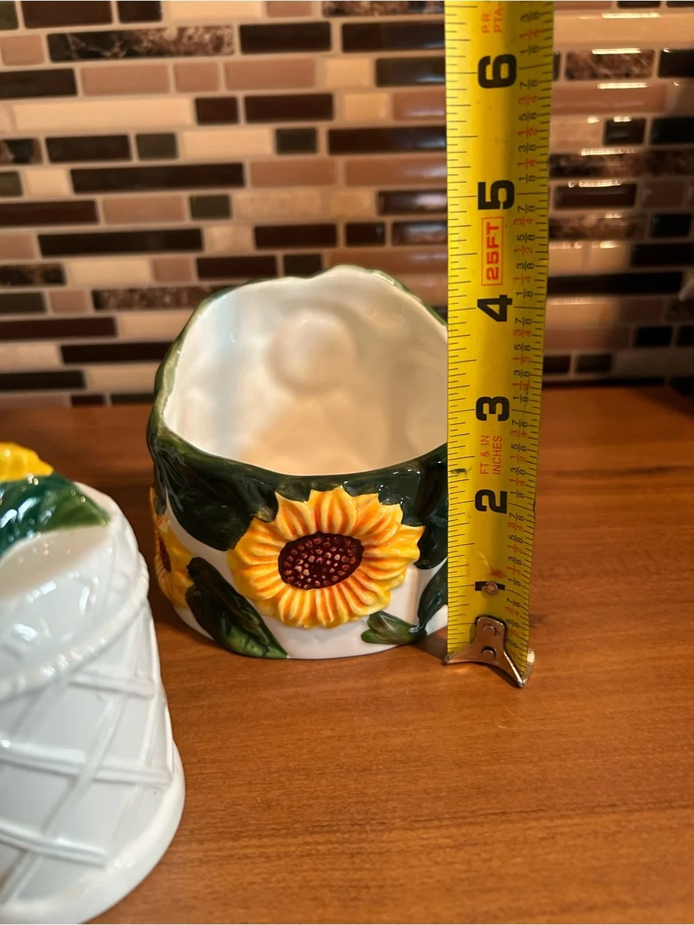 Sunflower Ceramic Kitchen Set - Salt & Pepper Set Napkin Scrubbie Holder
